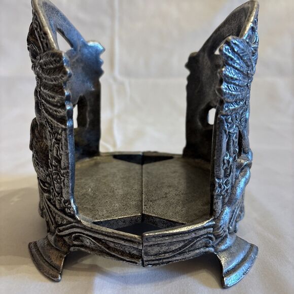 Carson 1999 Pewter Round Candle Holder Cherub Angel Bunny Rabbit Ivy 5 X 4.5 In - Picture 12 of 12